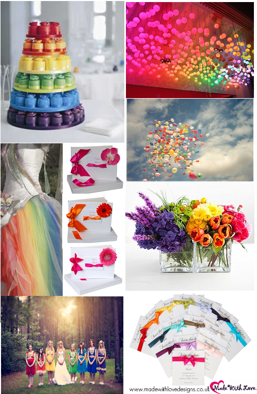 Rainbow Weddings Cake Venue Decor Save the Date cards Flowers Dress