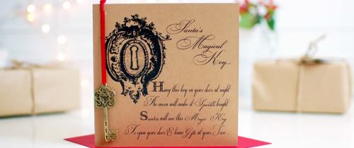 Children's christmas card - Santa Claus magic key